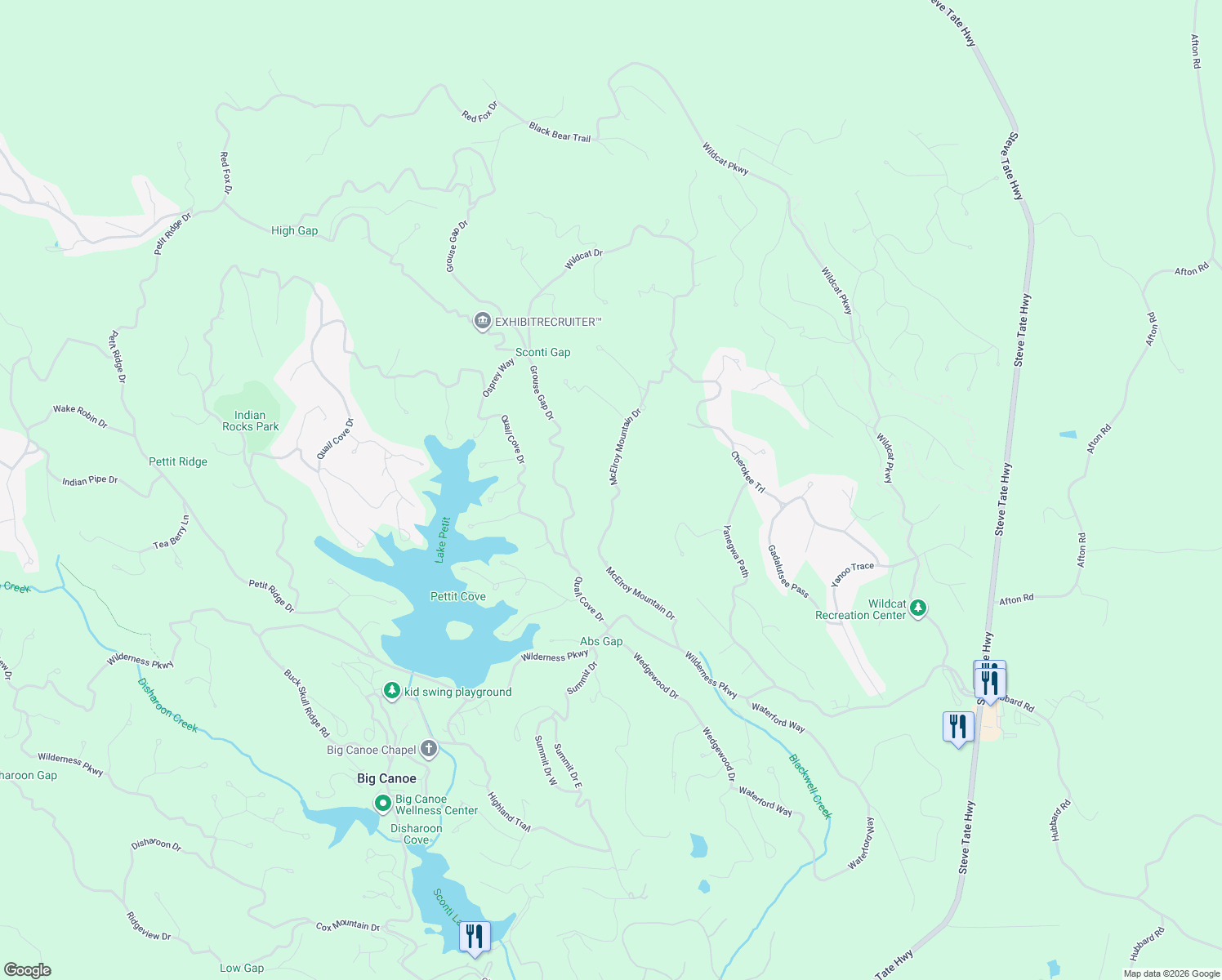 map of restaurants, bars, coffee shops, grocery stores, and more near 2038 McElroy Mountain Drive in Dawsonville