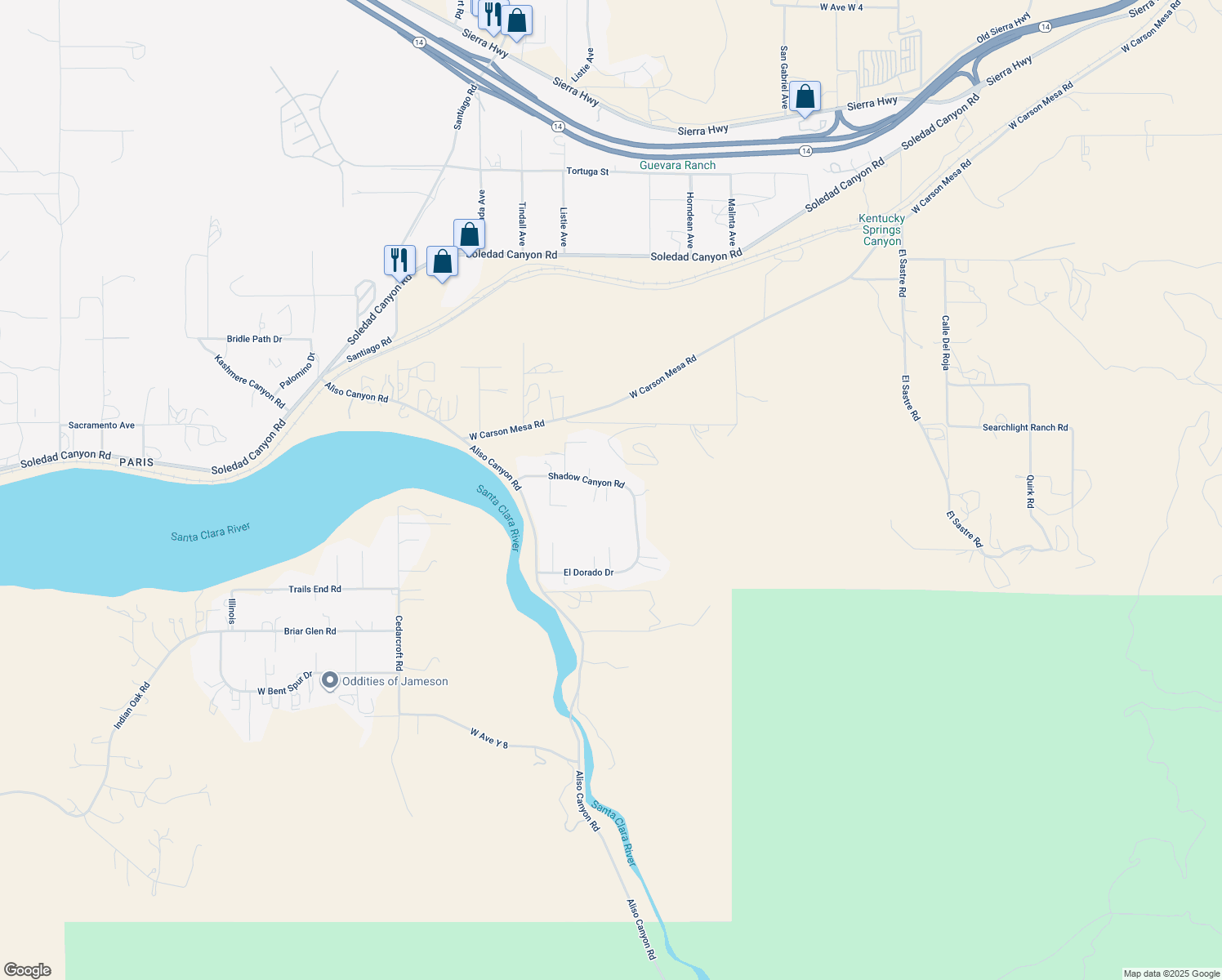 map of restaurants, bars, coffee shops, grocery stores, and more near 1830 Shadow Canyon Road in Acton