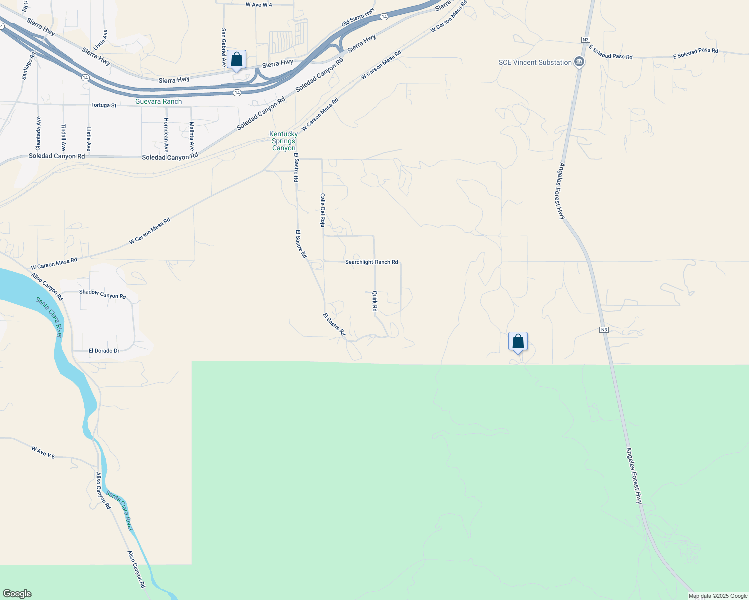 map of restaurants, bars, coffee shops, grocery stores, and more near Quirk Road in Los Angeles County