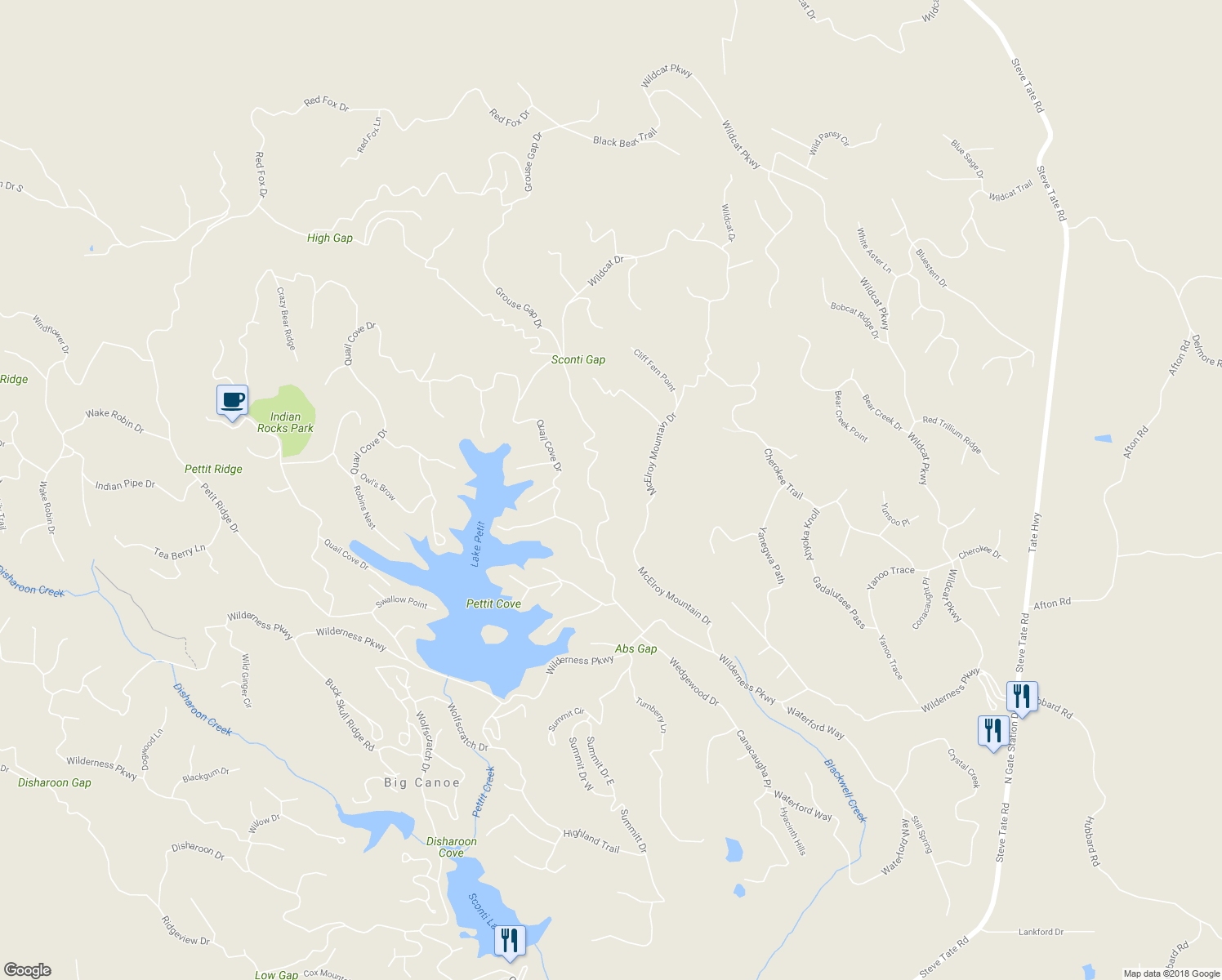 map of restaurants, bars, coffee shops, grocery stores, and more near 2007 Grouse Gap Drive in Dawsonville