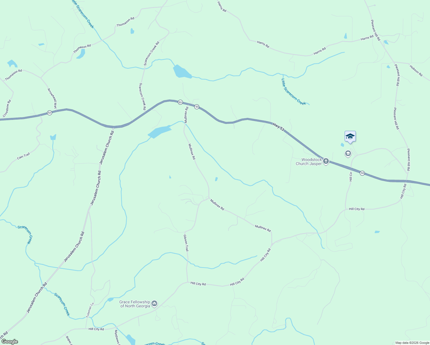 map of restaurants, bars, coffee shops, grocery stores, and more near 681 Mullinax Road in Jasper