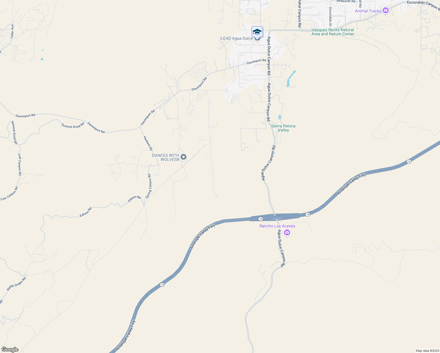 map of restaurants, bars, coffee shops, grocery stores, and more near in Agua Dulce