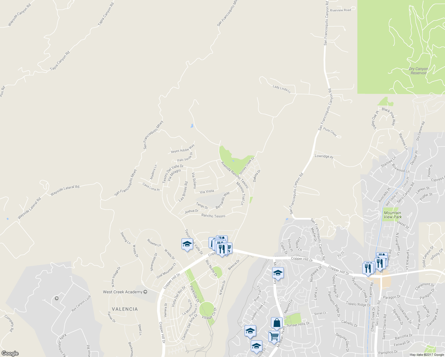 map of restaurants, bars, coffee shops, grocery stores, and more near 29318 Calle Primavera in Santa Clarita