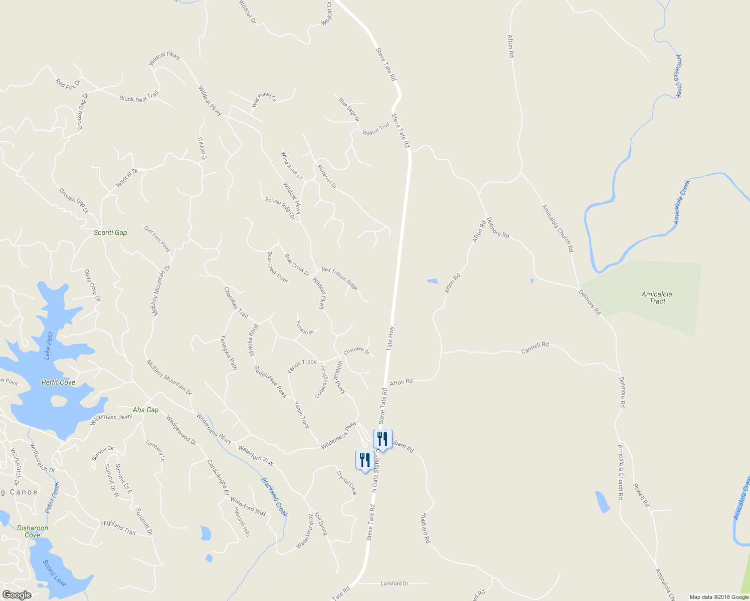 map of restaurants, bars, coffee shops, grocery stores, and more near 3262 Red Trillium Ridge in Dawsonville