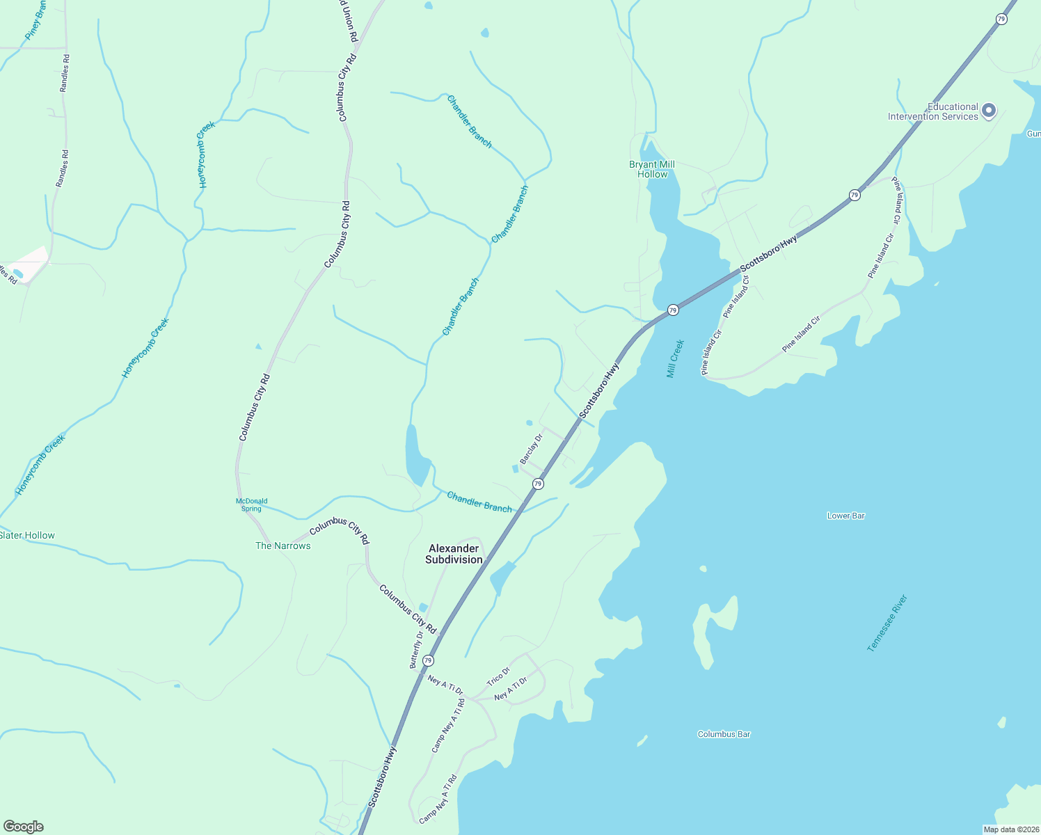 map of restaurants, bars, coffee shops, grocery stores, and more near 113 Pick Drive in Scottsboro
