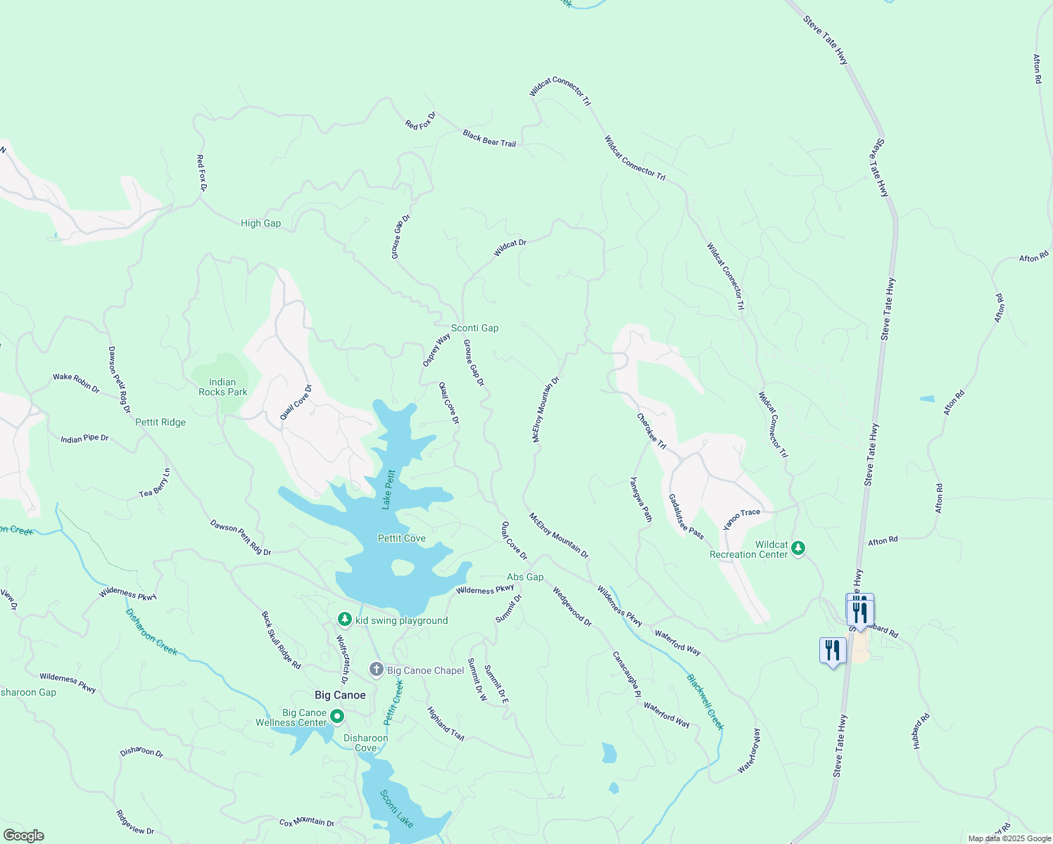 map of restaurants, bars, coffee shops, grocery stores, and more near 717 McElroy Mountain Drive in Jasper