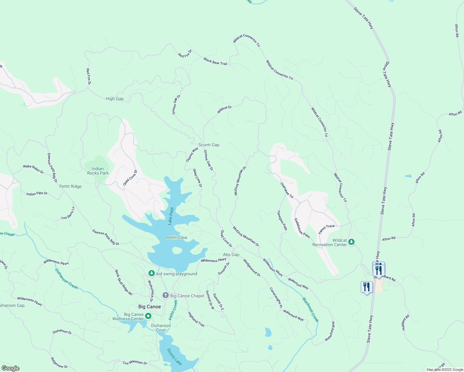 map of restaurants, bars, coffee shops, grocery stores, and more near 717 McElroy Mountain Drive in Jasper