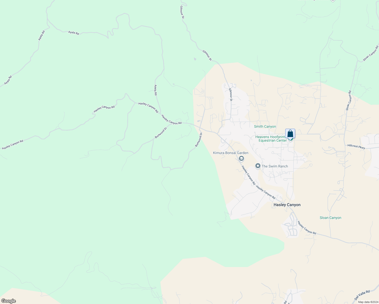 map of restaurants, bars, coffee shops, grocery stores, and more near Burlwood Drive in Los Angeles County