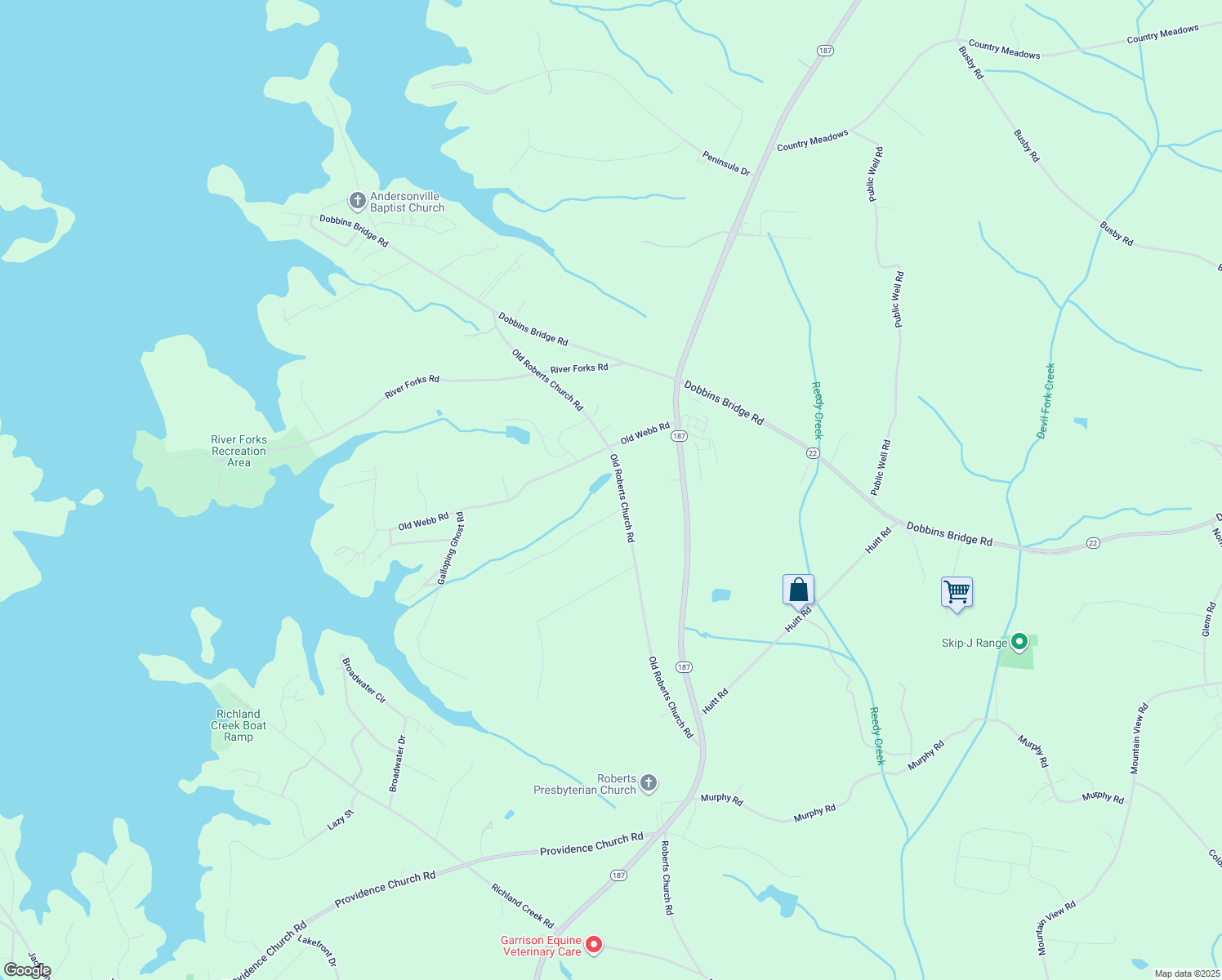 map of restaurants, bars, coffee shops, grocery stores, and more near 1411 Old Roberts Church Road in Anderson