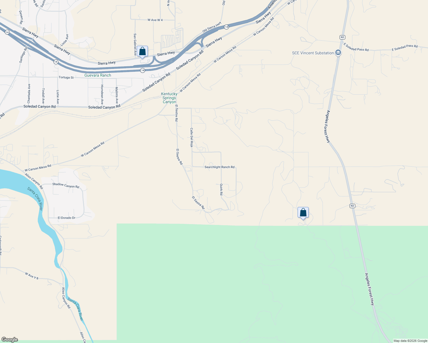 map of restaurants, bars, coffee shops, grocery stores, and more near 902 Searchlight Ranch Road in Acton