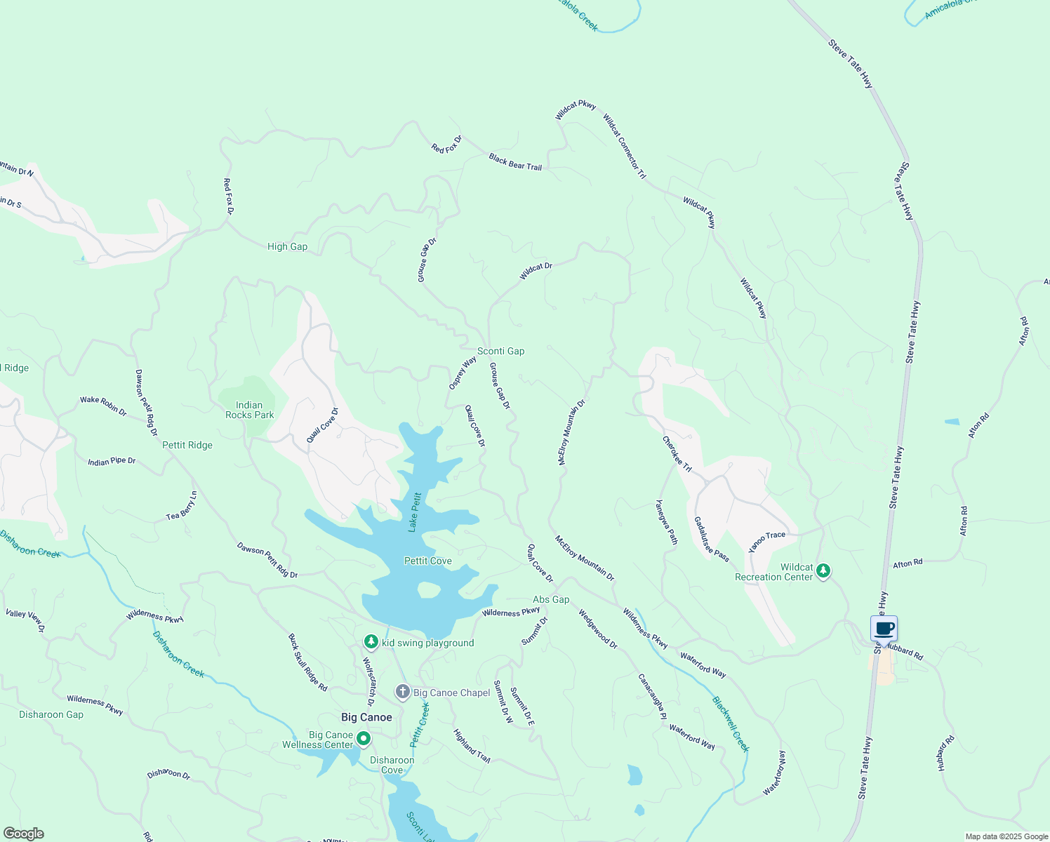 map of restaurants, bars, coffee shops, grocery stores, and more near 396 Grouse Gap Drive in Jasper