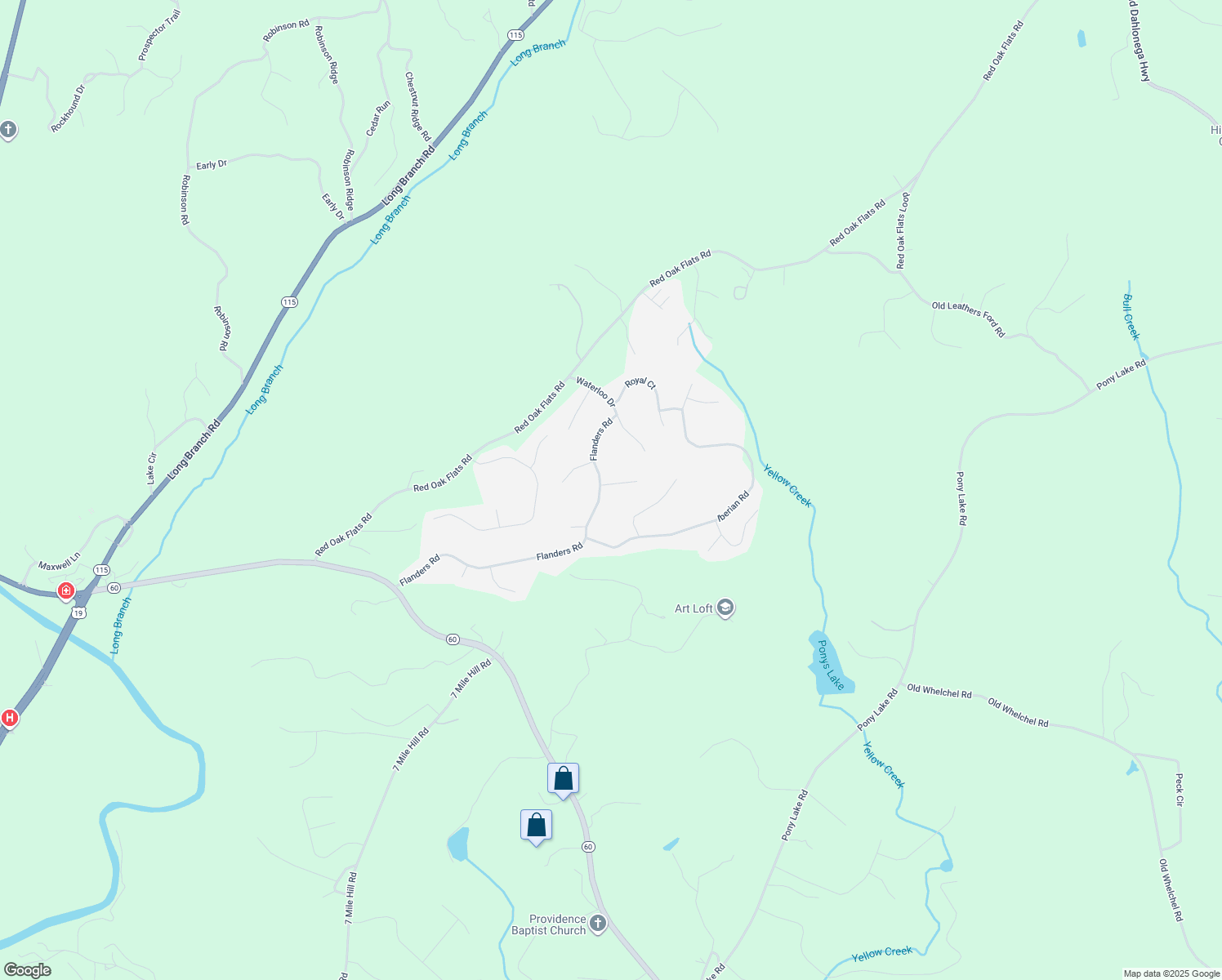map of restaurants, bars, coffee shops, grocery stores, and more near 16 Elba Court in Dahlonega