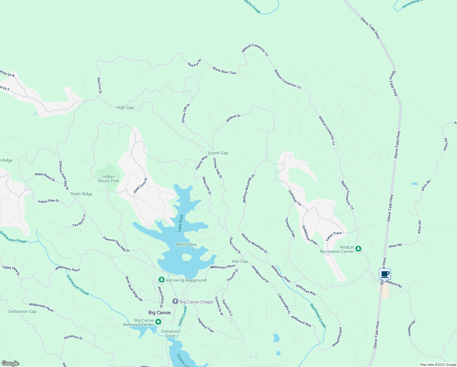 map of restaurants, bars, coffee shops, grocery stores, and more near 396 Grouse Gap Drive in Jasper