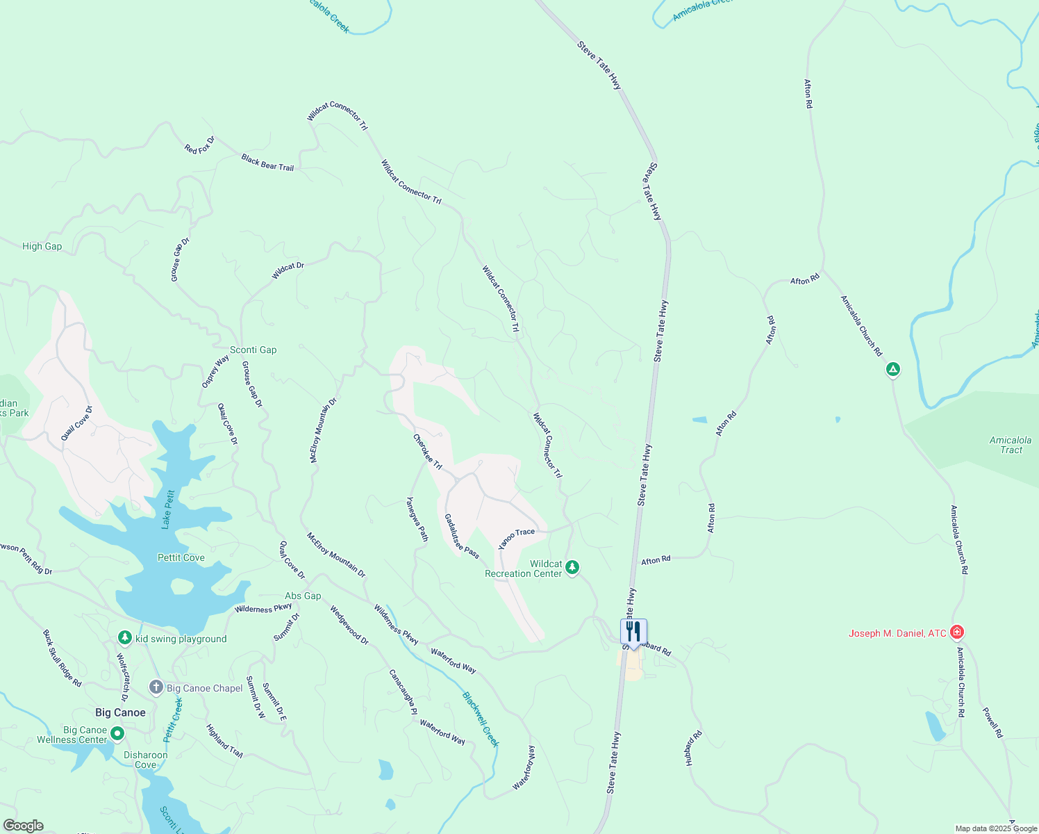 map of restaurants, bars, coffee shops, grocery stores, and more near 39 Bear Creek Drive in Jasper