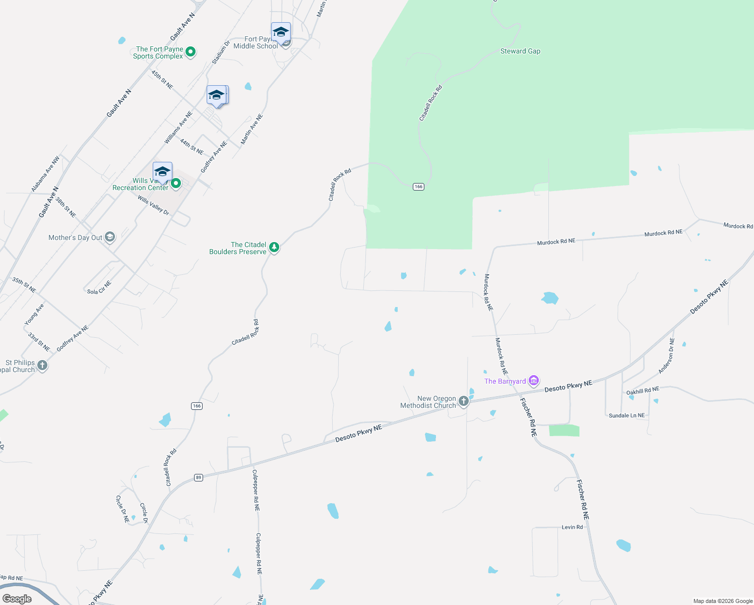 map of restaurants, bars, coffee shops, grocery stores, and more near 4101 Roden Northeast in Fort Payne