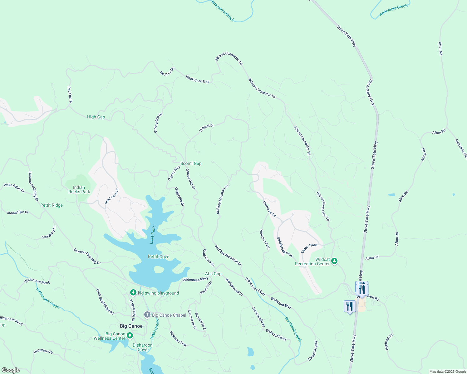 map of restaurants, bars, coffee shops, grocery stores, and more near 912 McElroy Mountain Drive in Jasper