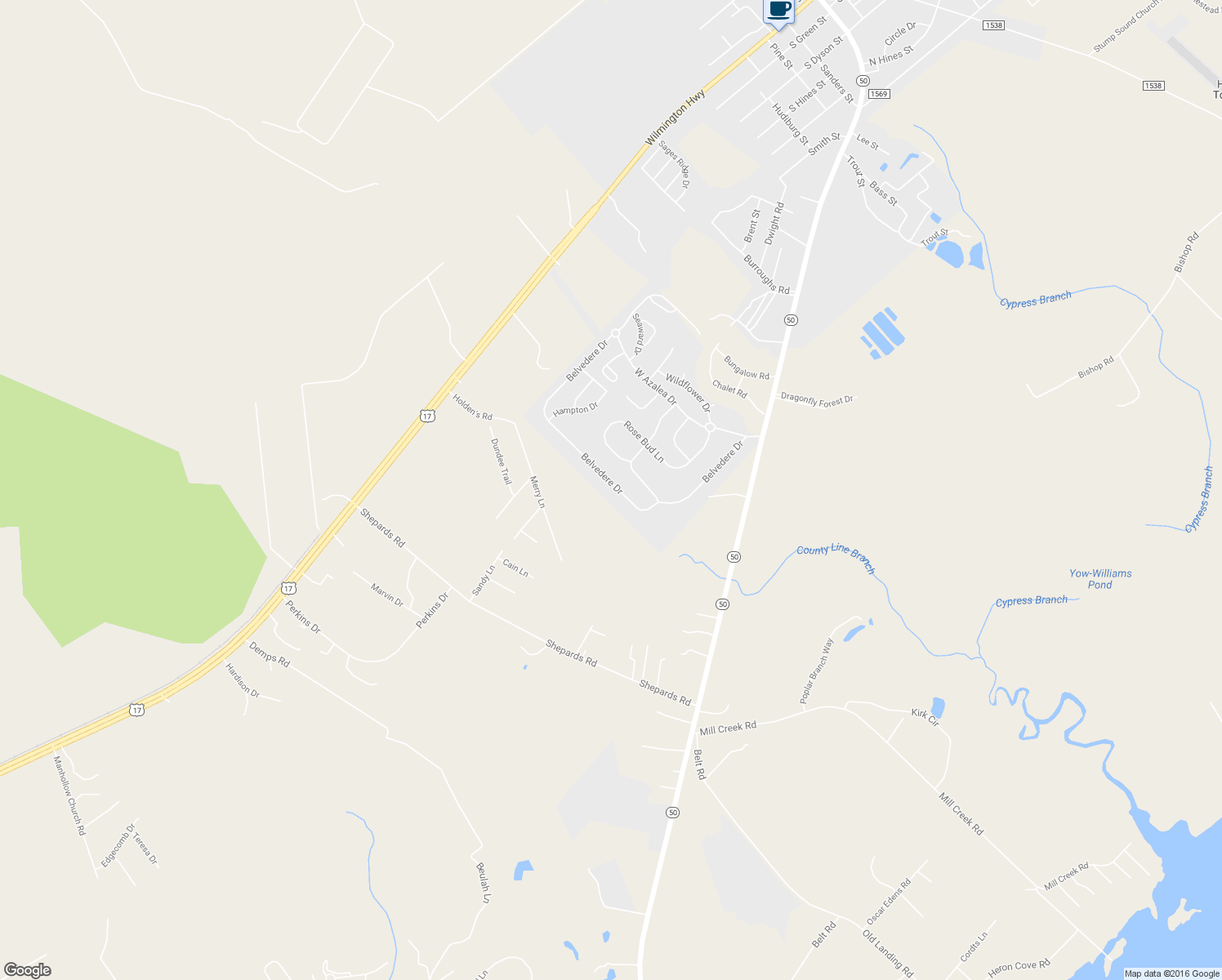 map of restaurants, bars, coffee shops, grocery stores, and more near 219 Belvedere Drive in Holly Ridge
