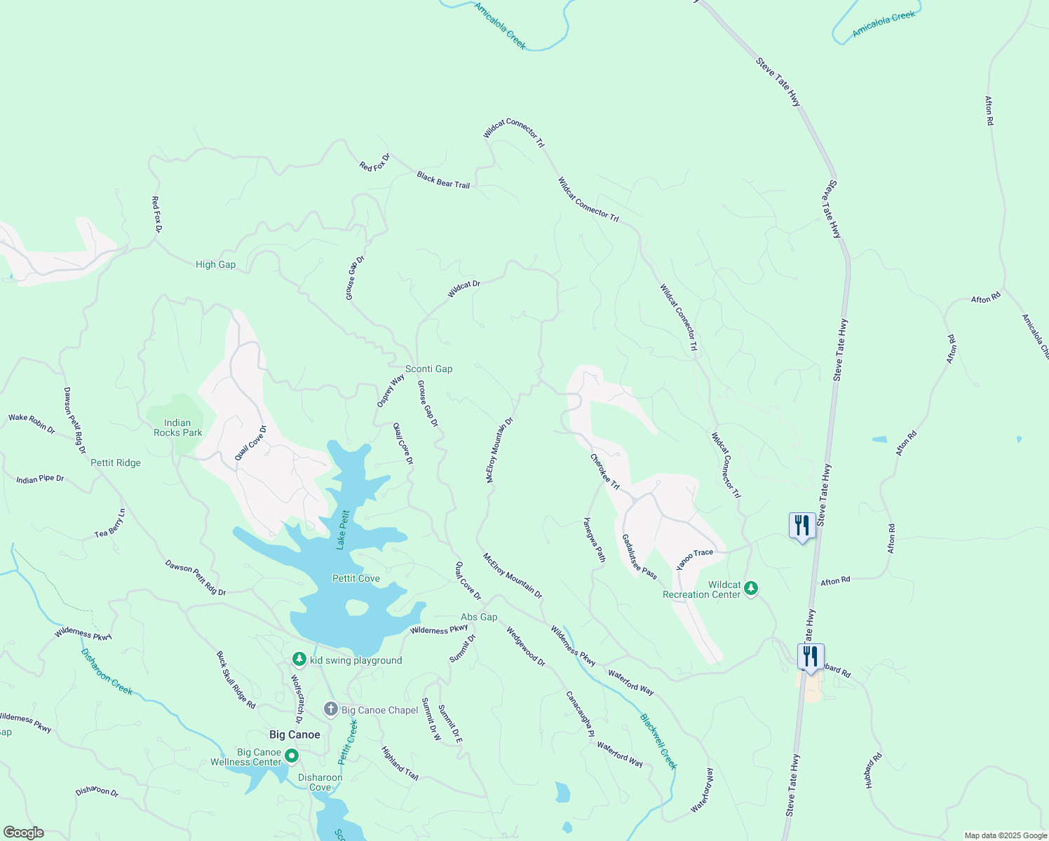 map of restaurants, bars, coffee shops, grocery stores, and more near 912 McElroy Mountain Drive in Jasper