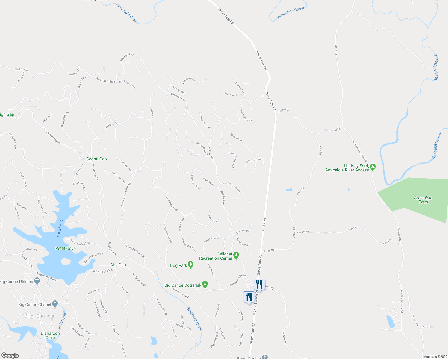 map of restaurants, bars, coffee shops, grocery stores, and more near 29 Red Trillium Ridge in Dawsonville