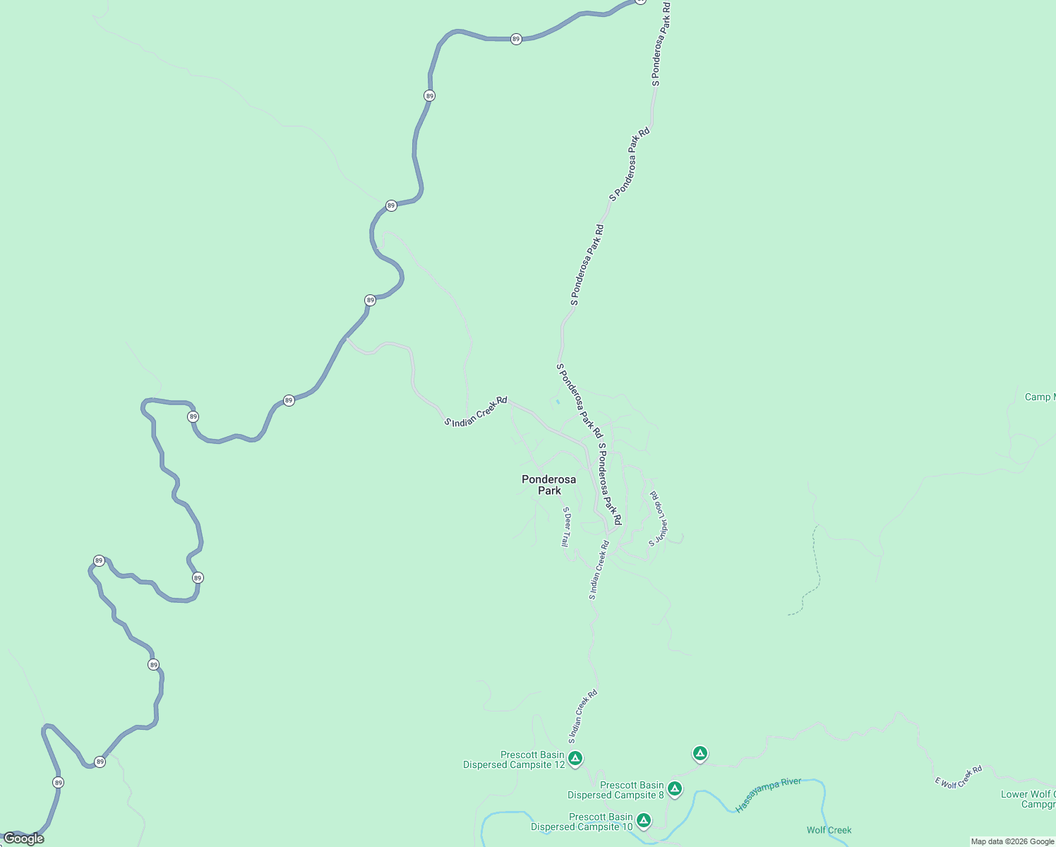 map of restaurants, bars, coffee shops, grocery stores, and more near 4501 South Indian Creek Road in Prescott