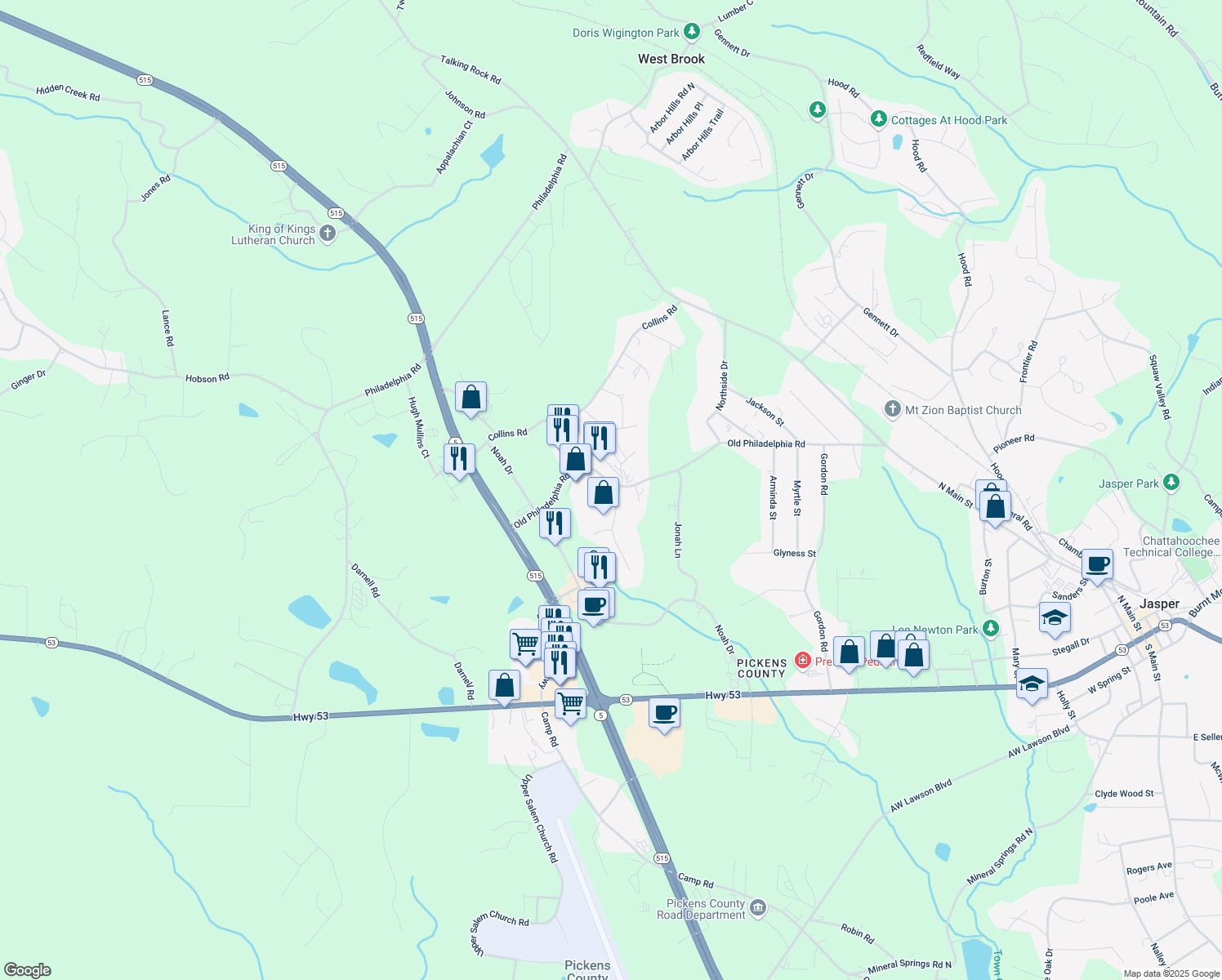 map of restaurants, bars, coffee shops, grocery stores, and more near 20 Confederate Avenue in Big Canoe