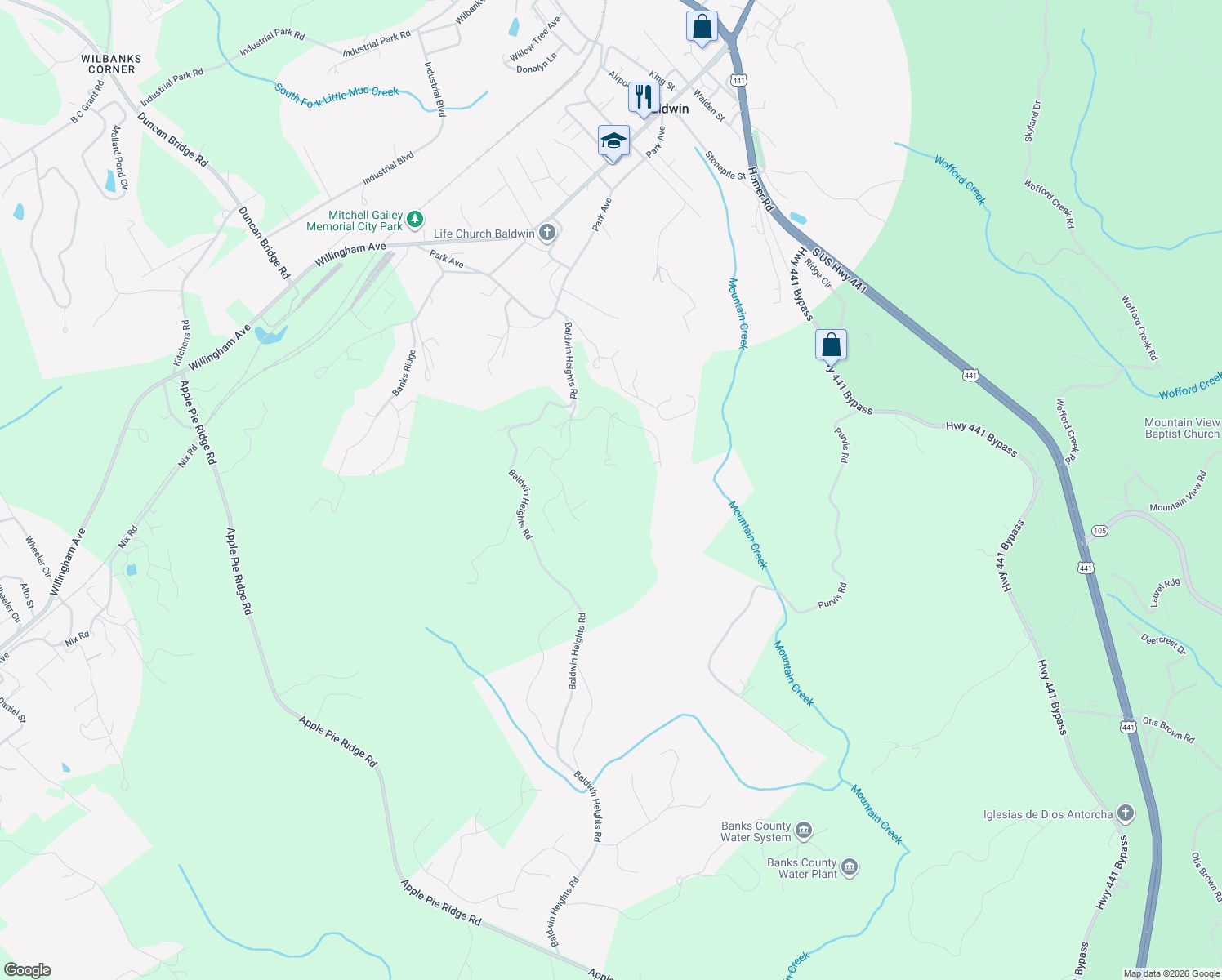 map of restaurants, bars, coffee shops, grocery stores, and more near 102 Myrtle Place in Baldwin
