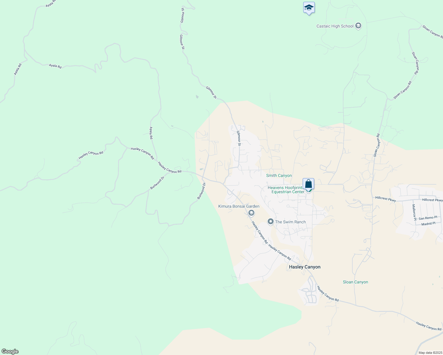 map of restaurants, bars, coffee shops, grocery stores, and more near 30815 Hasley Canyon Road in Castaic