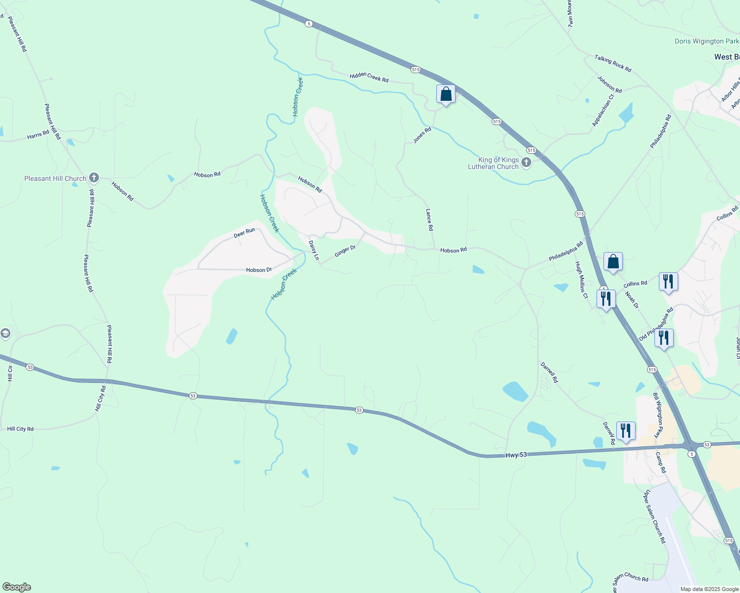 map of restaurants, bars, coffee shops, grocery stores, and more near 226 White Pine Way in Jasper