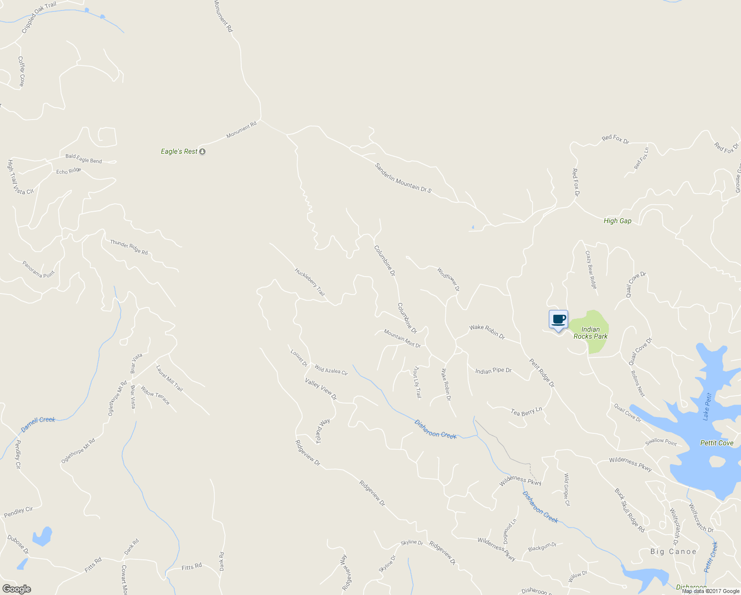 map of restaurants, bars, coffee shops, grocery stores, and more near 6326 Valley View Drive in Big Canoe