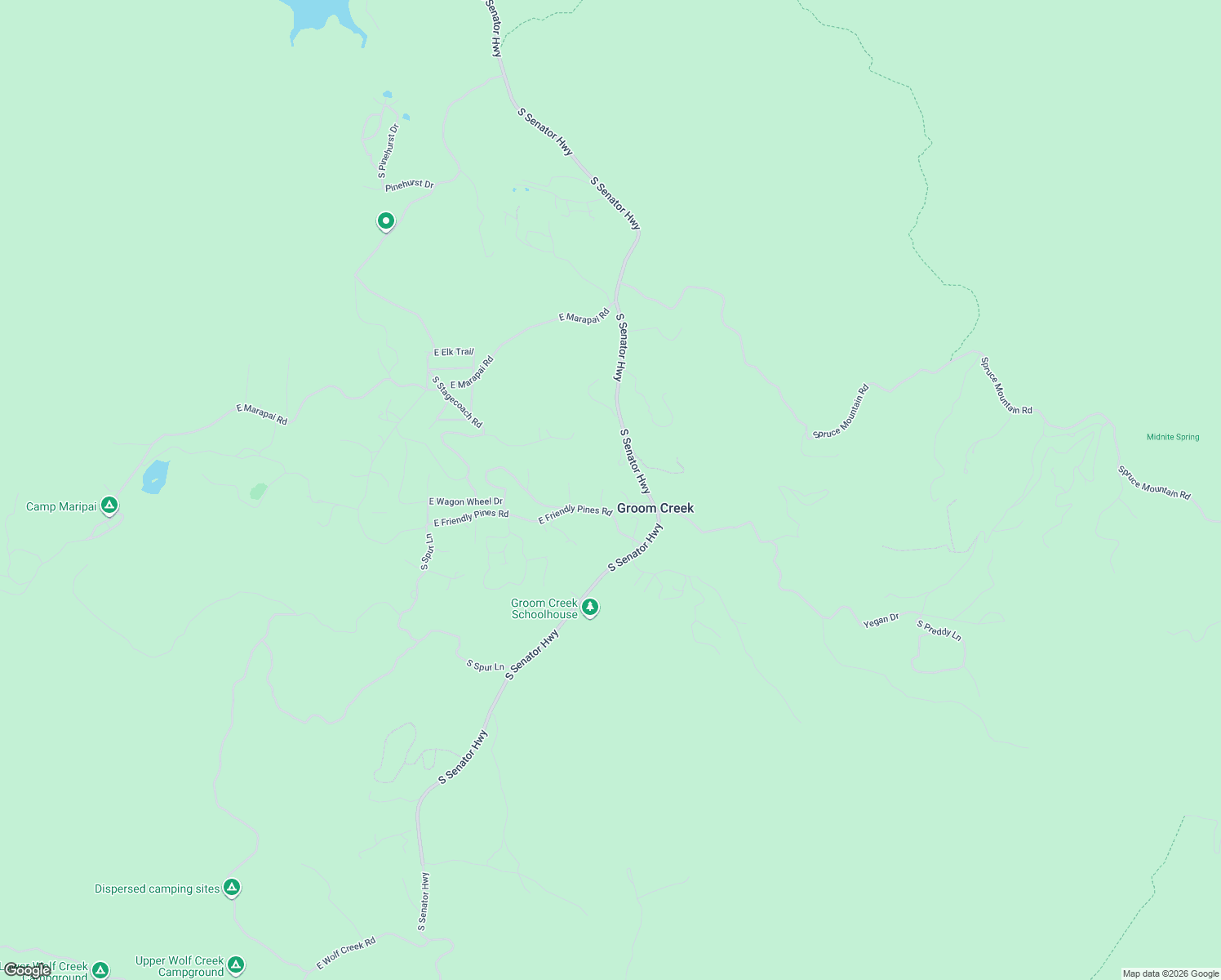 map of restaurants, bars, coffee shops, grocery stores, and more near 1650 East Friendly Pines Road in Prescott