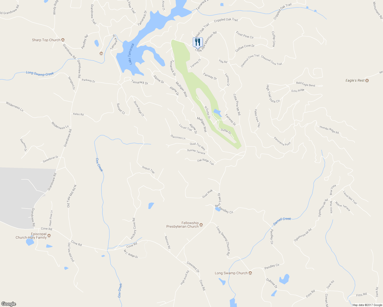 map of restaurants, bars, coffee shops, grocery stores, and more near 254 Oak Ridge Trail in Big Canoe