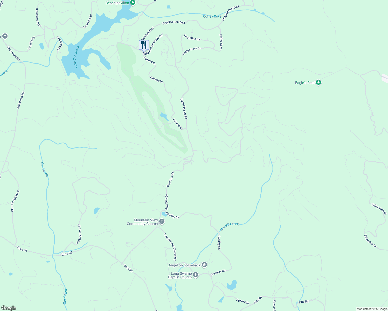 map of restaurants, bars, coffee shops, grocery stores, and more near 0 Little Pine Mountain Road in Jasper