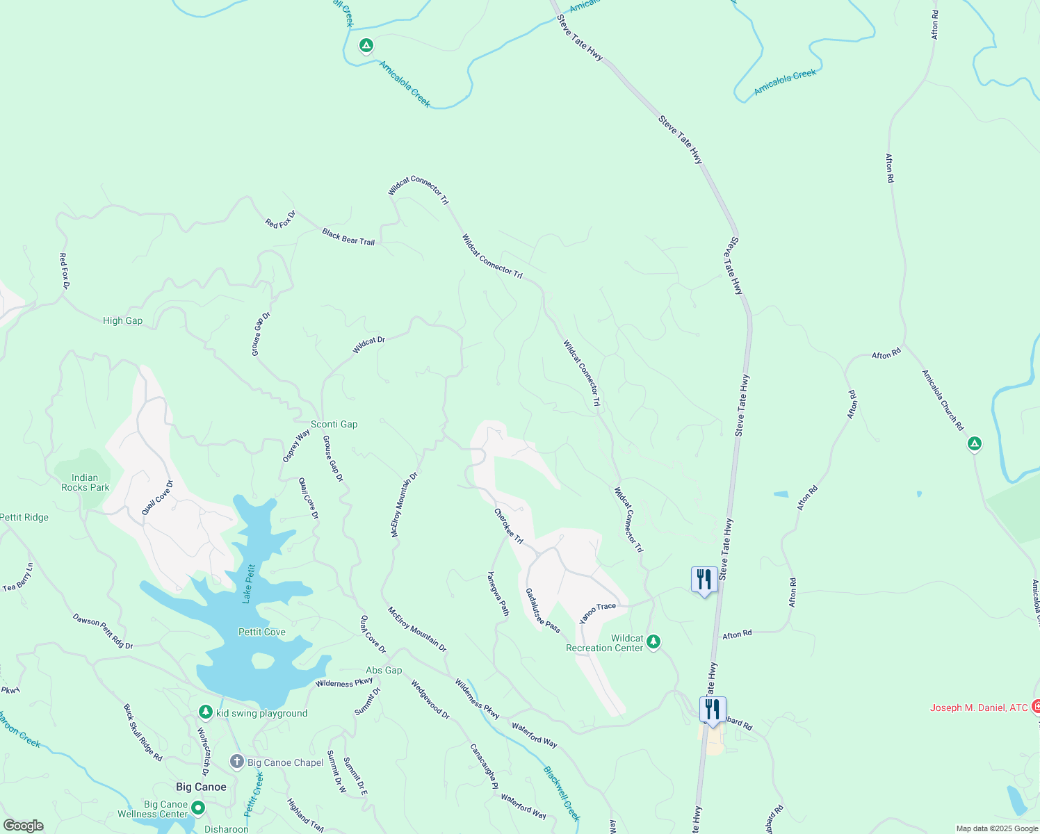 map of restaurants, bars, coffee shops, grocery stores, and more near 495 Bear Creek Drive in Jasper