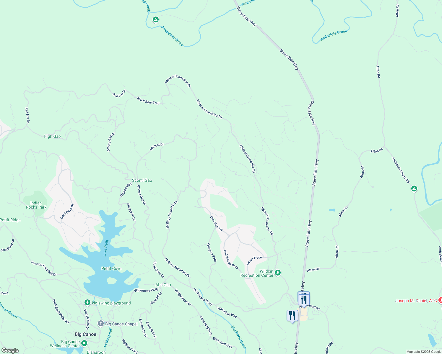 map of restaurants, bars, coffee shops, grocery stores, and more near 495 Bear Creek Drive in Jasper