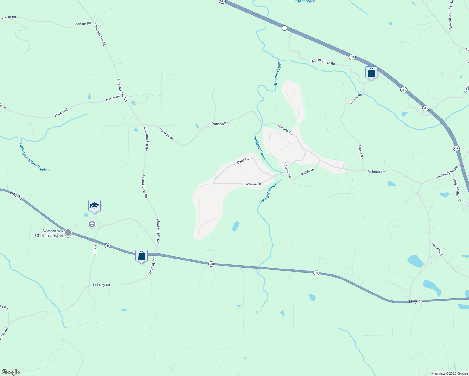 map of restaurants, bars, coffee shops, grocery stores, and more near 437 Hobson Dr in Jasper