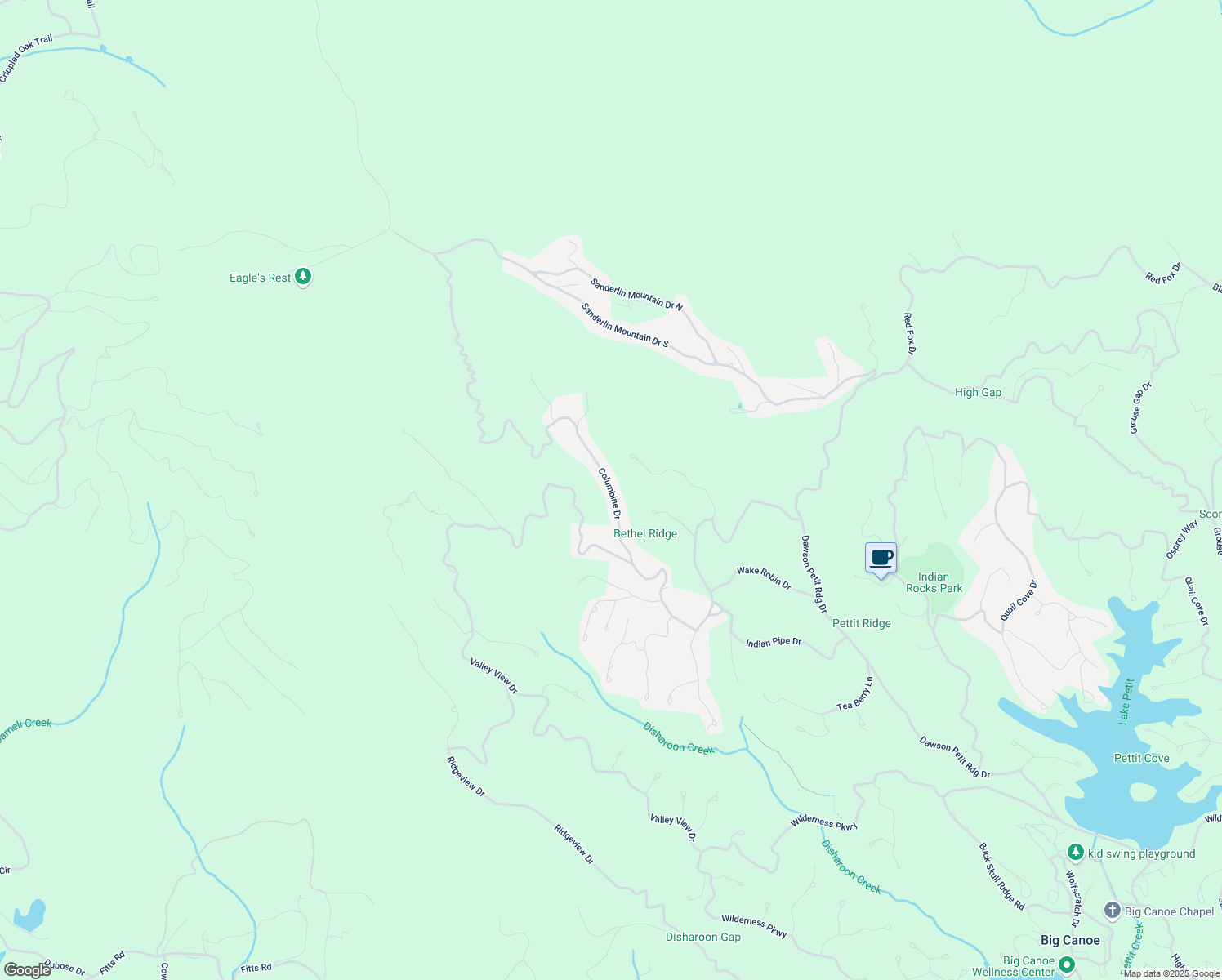 map of restaurants, bars, coffee shops, grocery stores, and more near Columbine Drive in Dawsonville