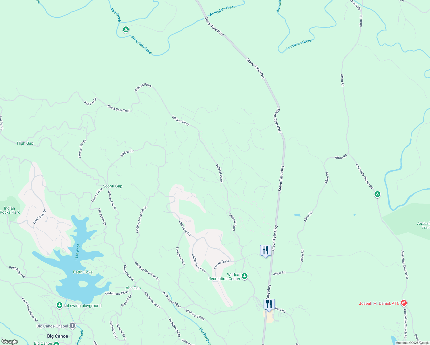 map of restaurants, bars, coffee shops, grocery stores, and more near 3434 White Aster Lane in Big Canoe
