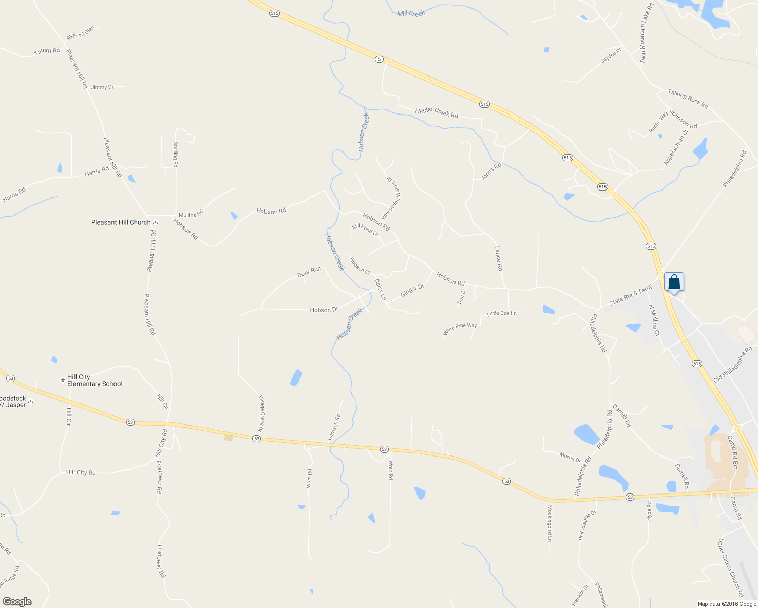 map of restaurants, bars, coffee shops, grocery stores, and more near 135 Daisy Ln in Jasper