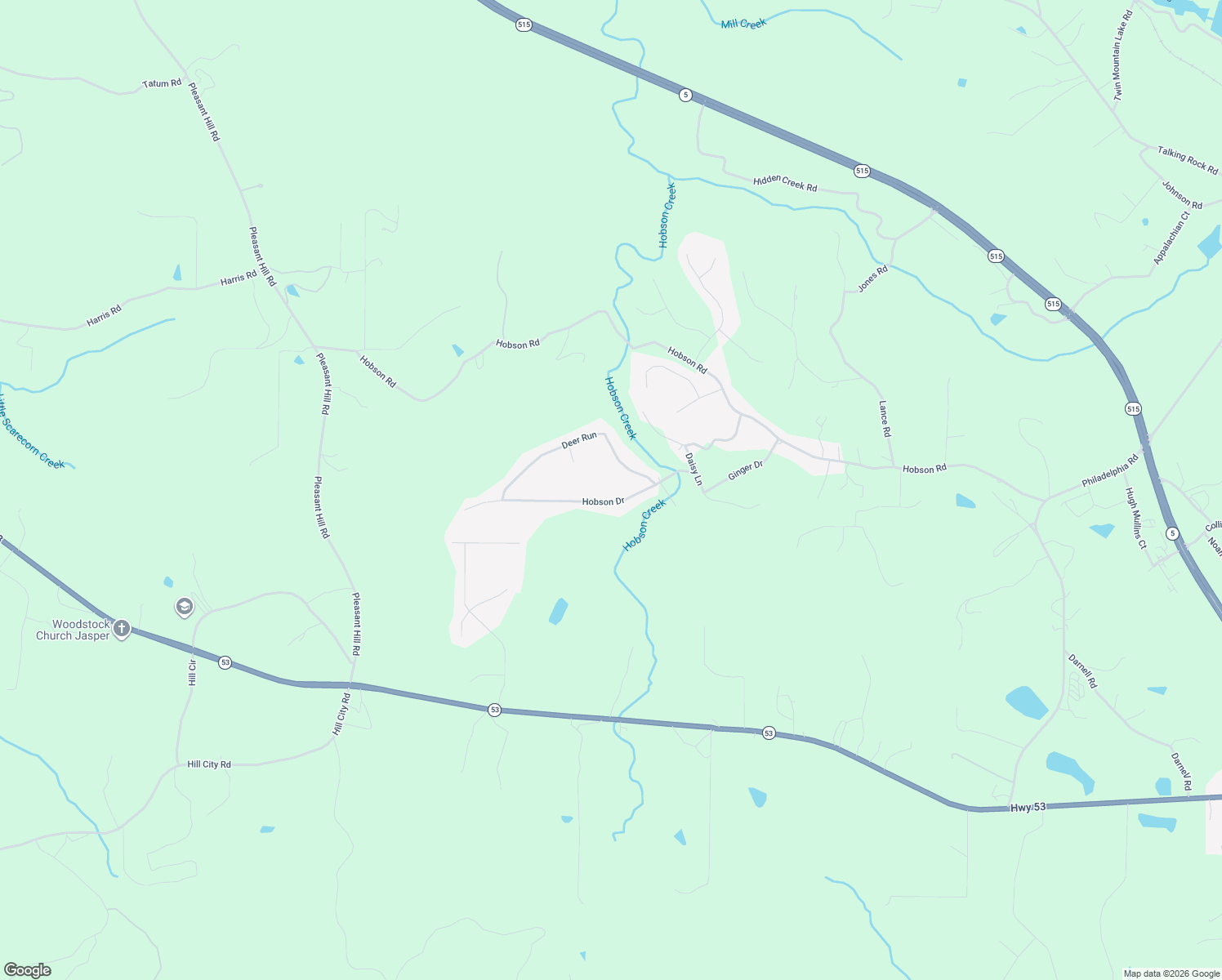 map of restaurants, bars, coffee shops, grocery stores, and more near 262 Hobson Drive in Jasper
