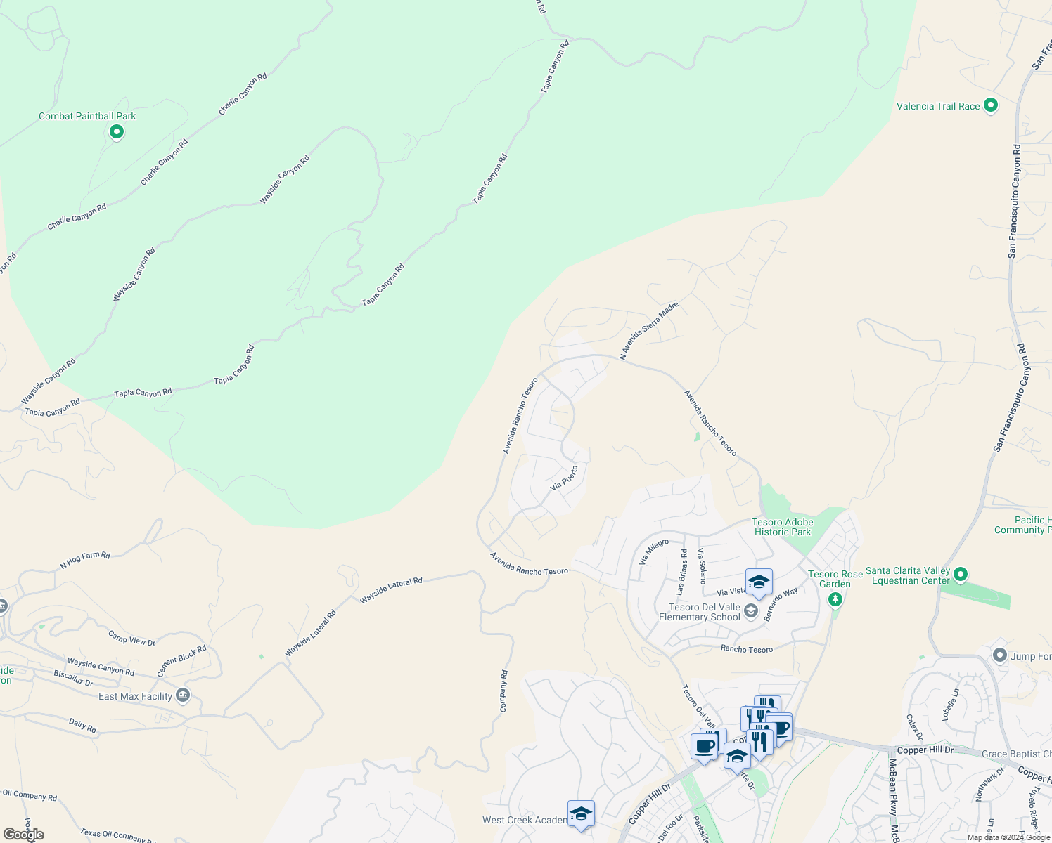 map of restaurants, bars, coffee shops, grocery stores, and more near 29566 Paseo Guijarro in Green Valley