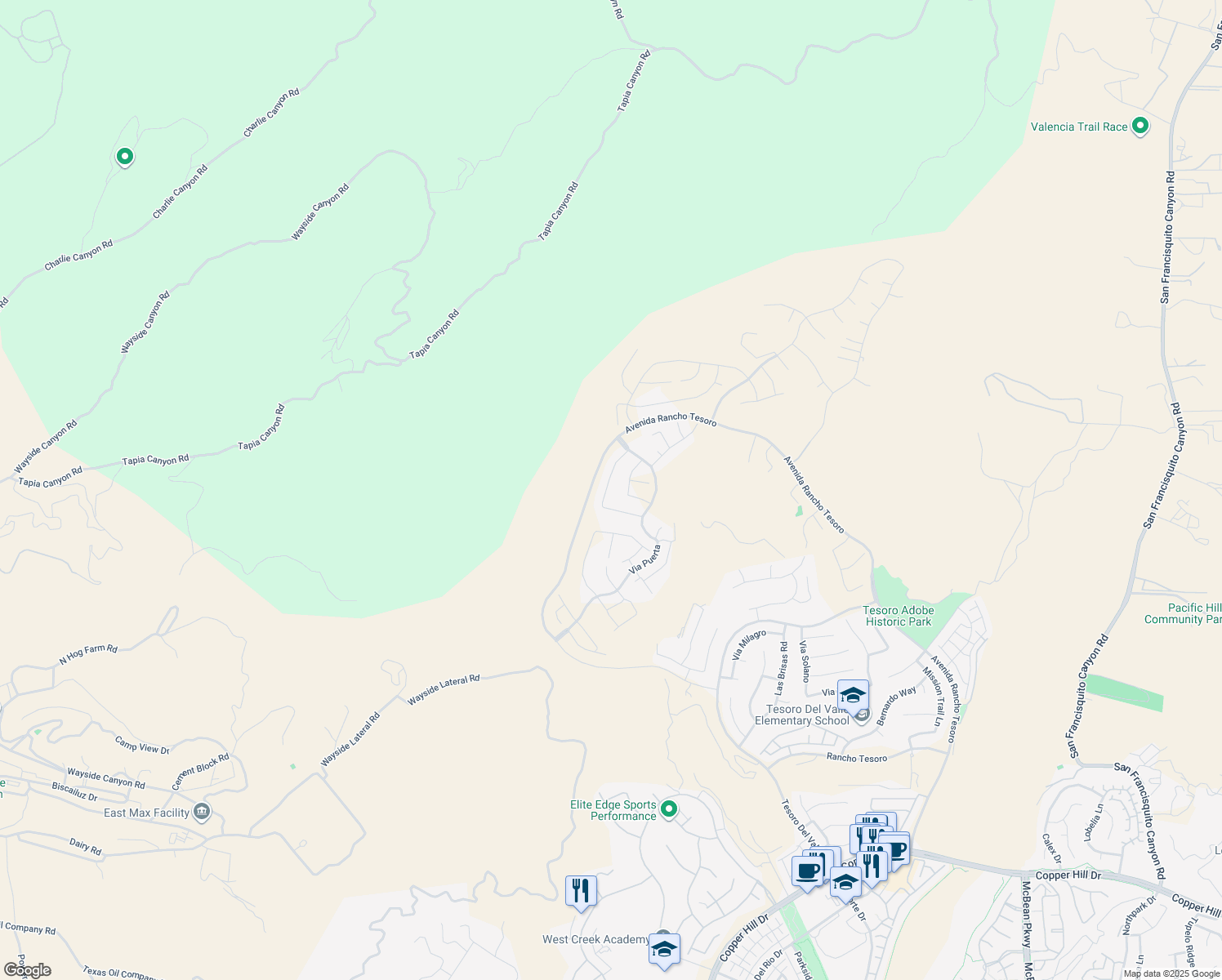 map of restaurants, bars, coffee shops, grocery stores, and more near 29566 Paseo Guijarro in Green Valley