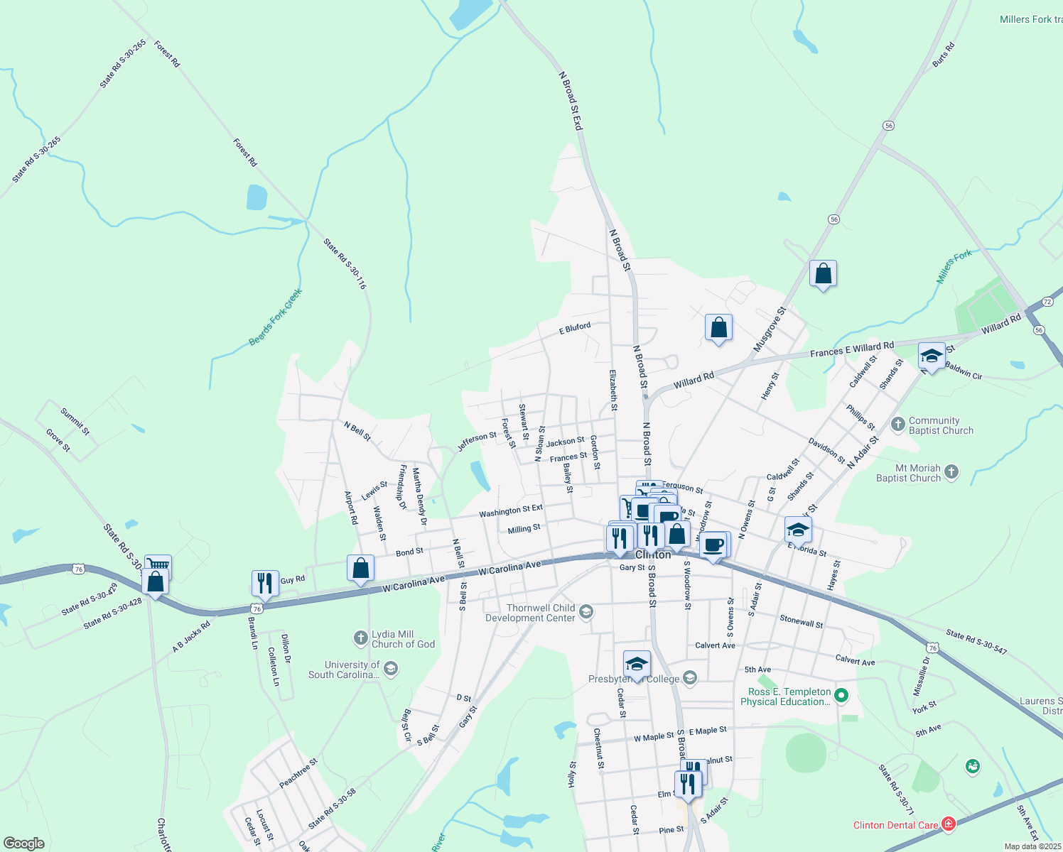 map of restaurants, bars, coffee shops, grocery stores, and more near 502 Jefferson Street in Clinton