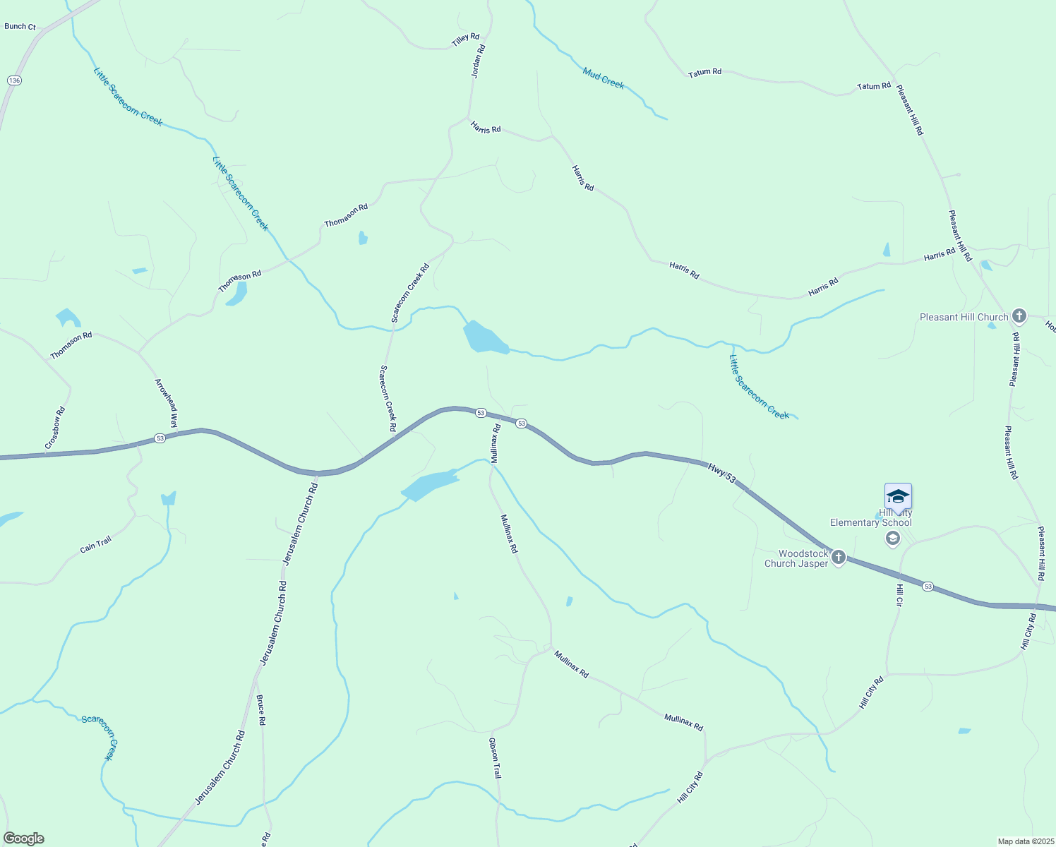 map of restaurants, bars, coffee shops, grocery stores, and more near Highway 53 West in Jasper