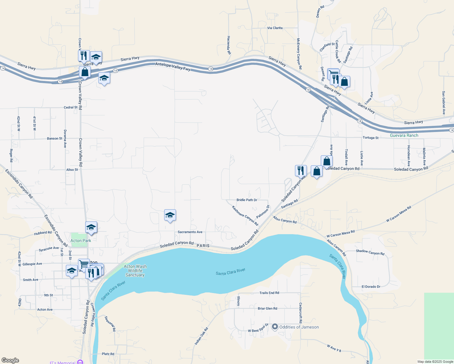 map of restaurants, bars, coffee shops, grocery stores, and more near Brogan Road in Acton