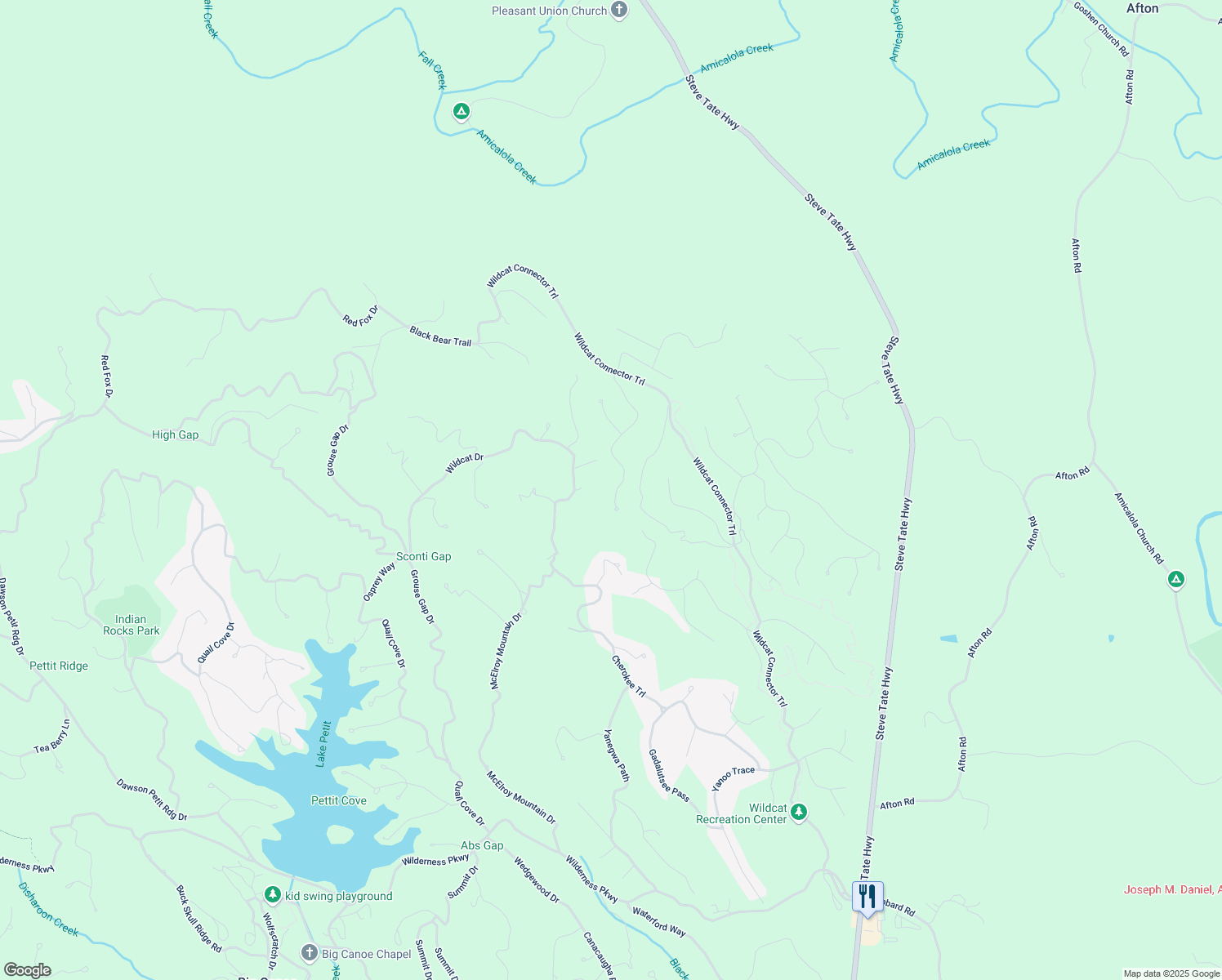 map of restaurants, bars, coffee shops, grocery stores, and more near 442 Blazingstar Trail in Jasper