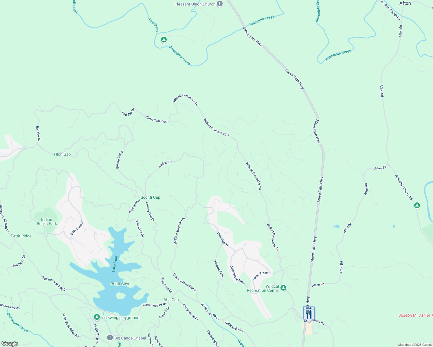 map of restaurants, bars, coffee shops, grocery stores, and more near 442 Blazingstar Trail in Jasper