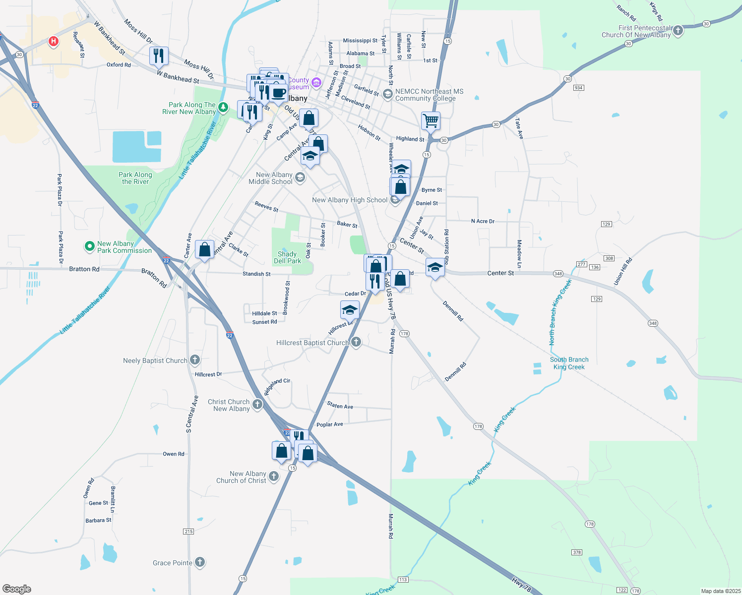 map of restaurants, bars, coffee shops, grocery stores, and more near 1099 Cedar Drive in New Albany