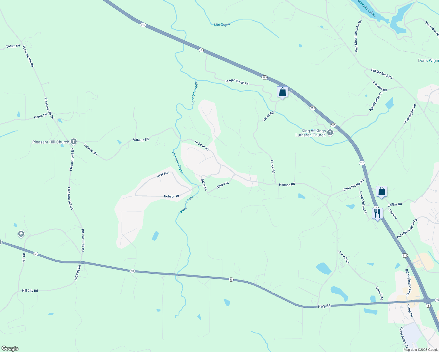 map of restaurants, bars, coffee shops, grocery stores, and more near 73 Hobson Court in Jasper