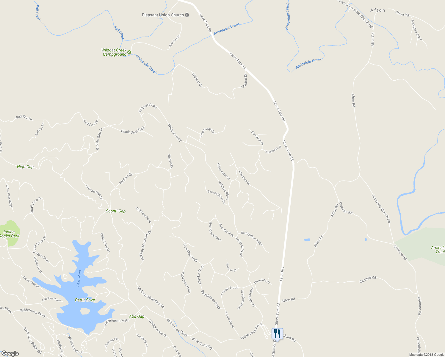 map of restaurants, bars, coffee shops, grocery stores, and more near 3434 White Aster Lane in Big Canoe