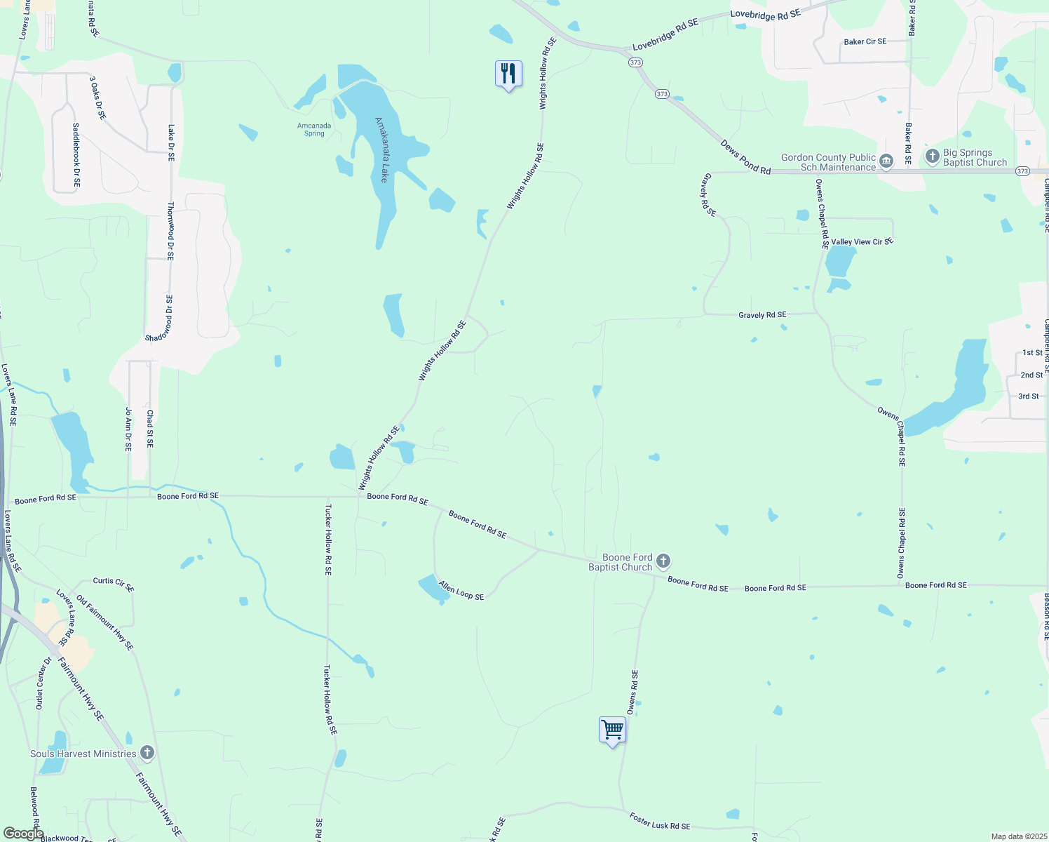 map of restaurants, bars, coffee shops, grocery stores, and more near 110 Granny Smith Drive Southeast in Calhoun